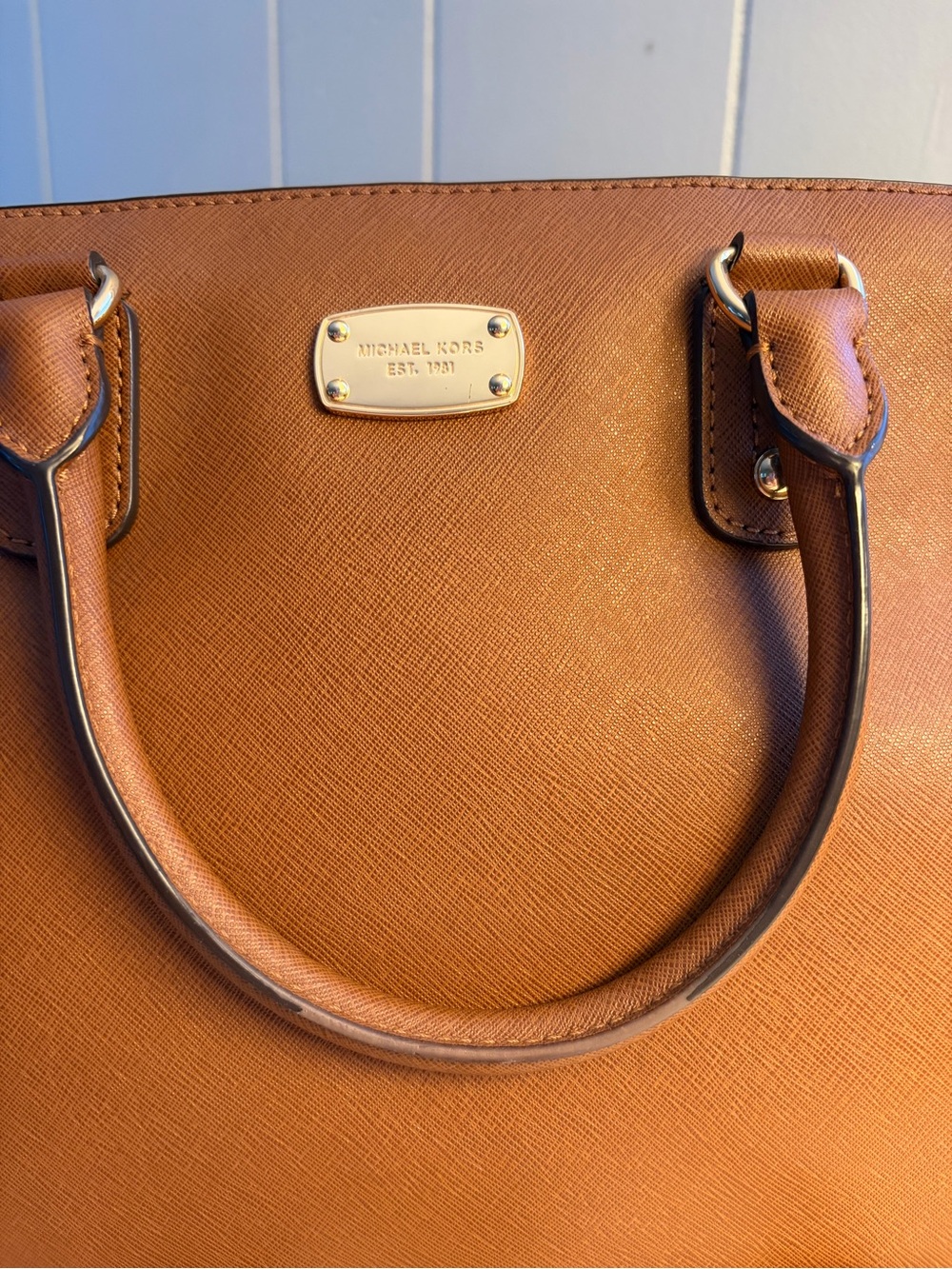 Michael Kors Cognac Saffiano Leather Dome Satchel with Gold Hardware - Picture 2 of 16